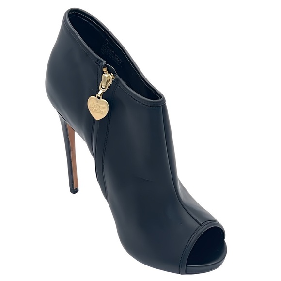 Betsey Johnson Y2K Sexy BLK Leather Marah Party Peep-Toe Stiletto Booties Sz 9.5 - Picture 1 of 15